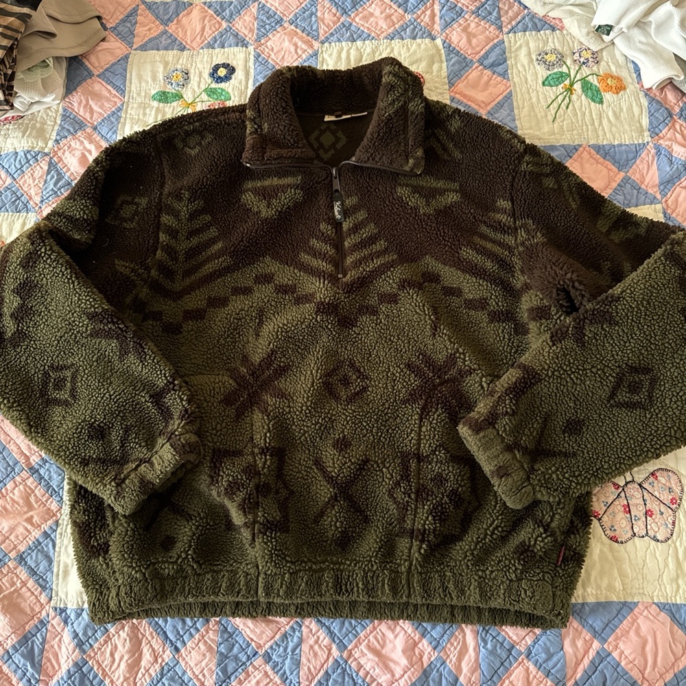 Vintage woolrich Green Sherpa Quarter-Zip Pullover Sweater